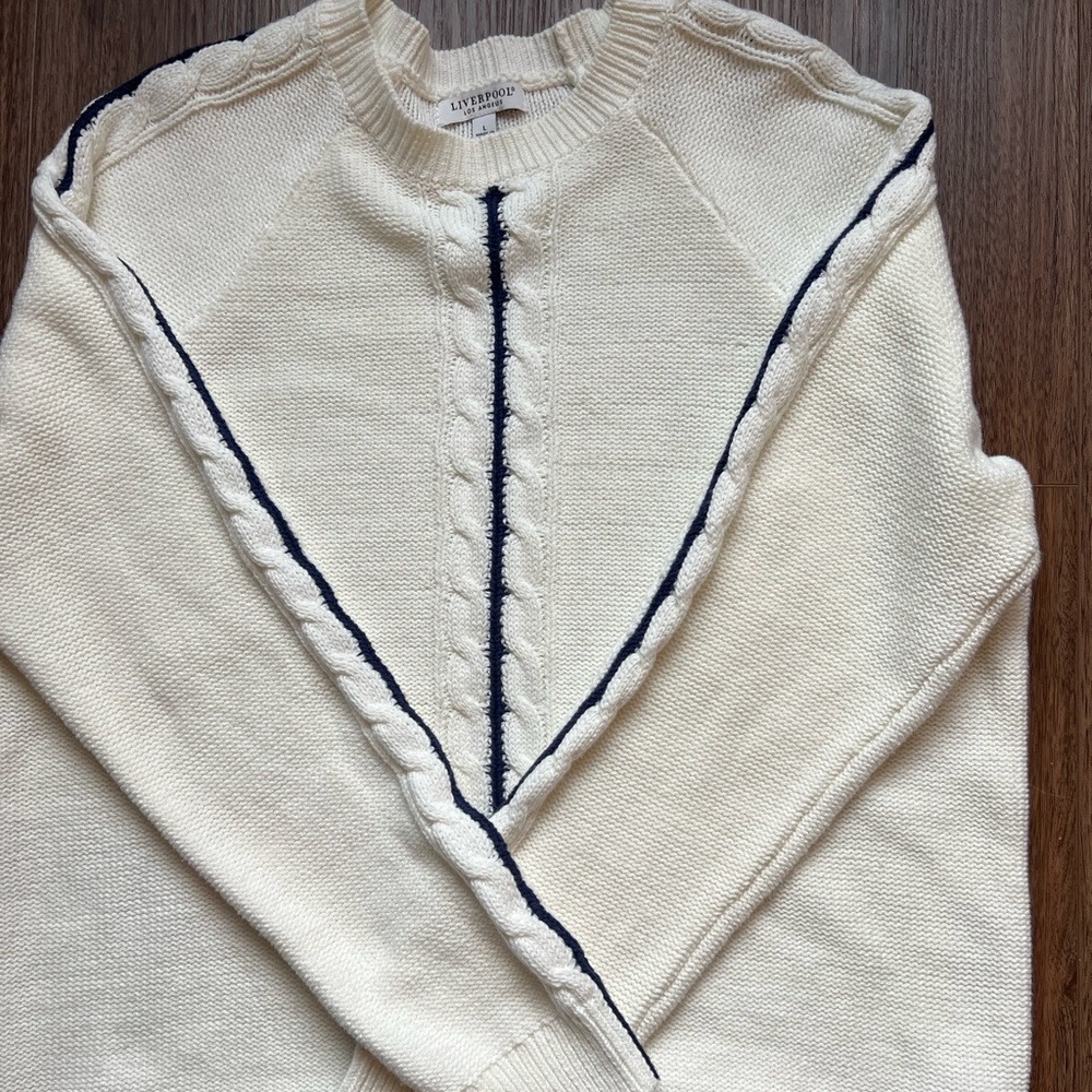 Liverpool Cream Crewneck Sweater with Navy Trim